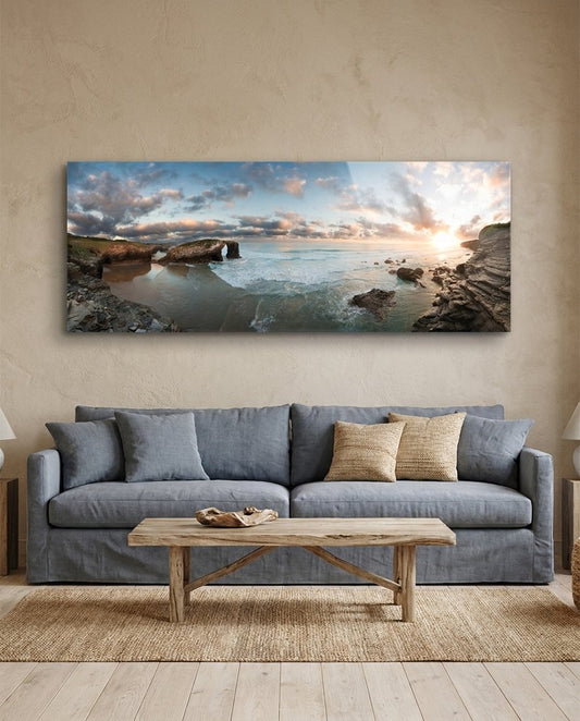 Rock Arch Cliff Coastline Waves Glass Wall Art