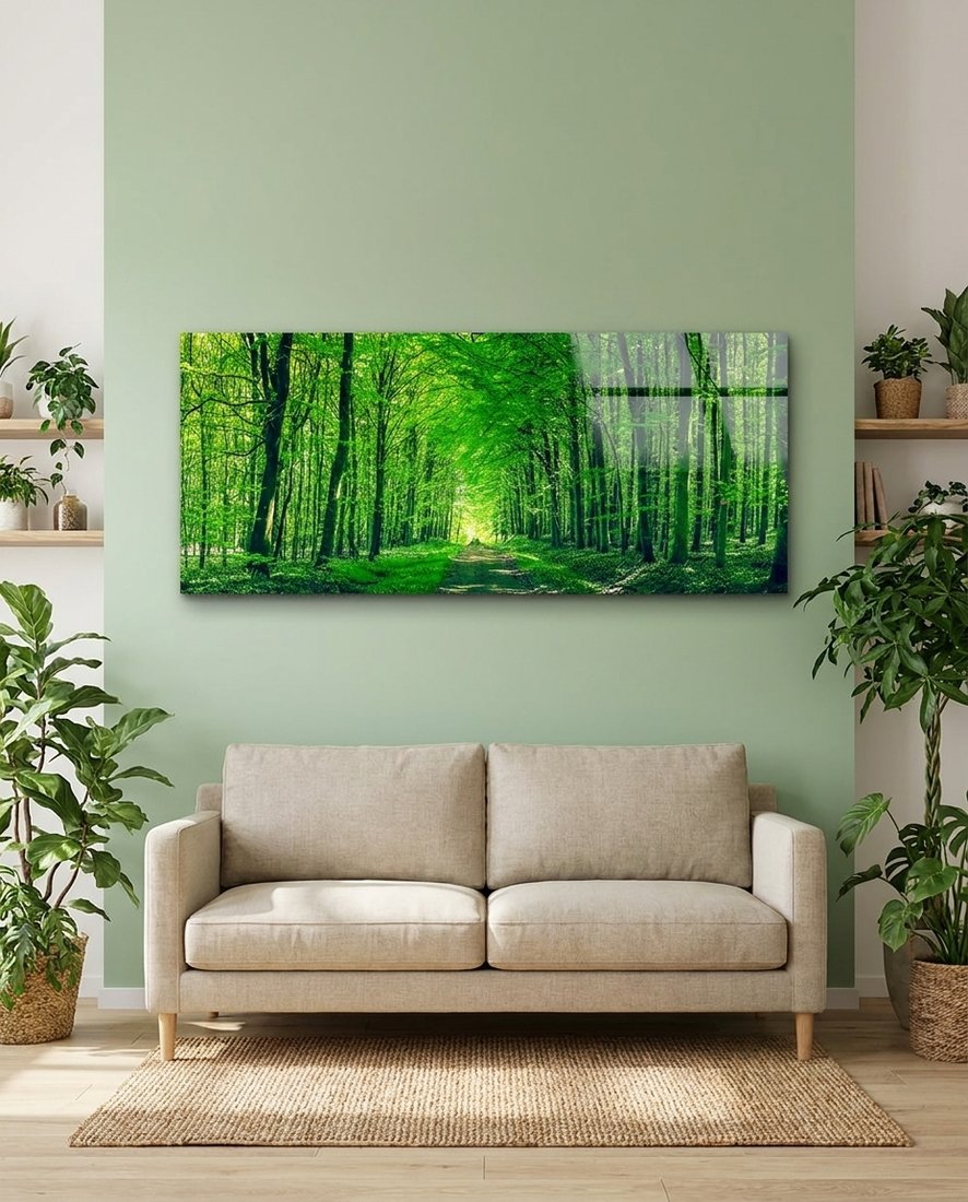 Leafy Tunnel Woodland Path Glass Wall Art
