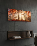 Amber Autumn Forest Light Rays Glass Wall Art lifestyle preview B