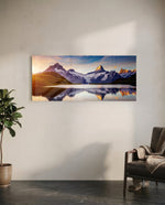Sunrise Snowy Peaks Mirror Lake Glass Wall Art lifestyle preview C