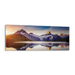 Sunrise Snowy Peaks Mirror Lake Glass Wall Art lifestyle preview F