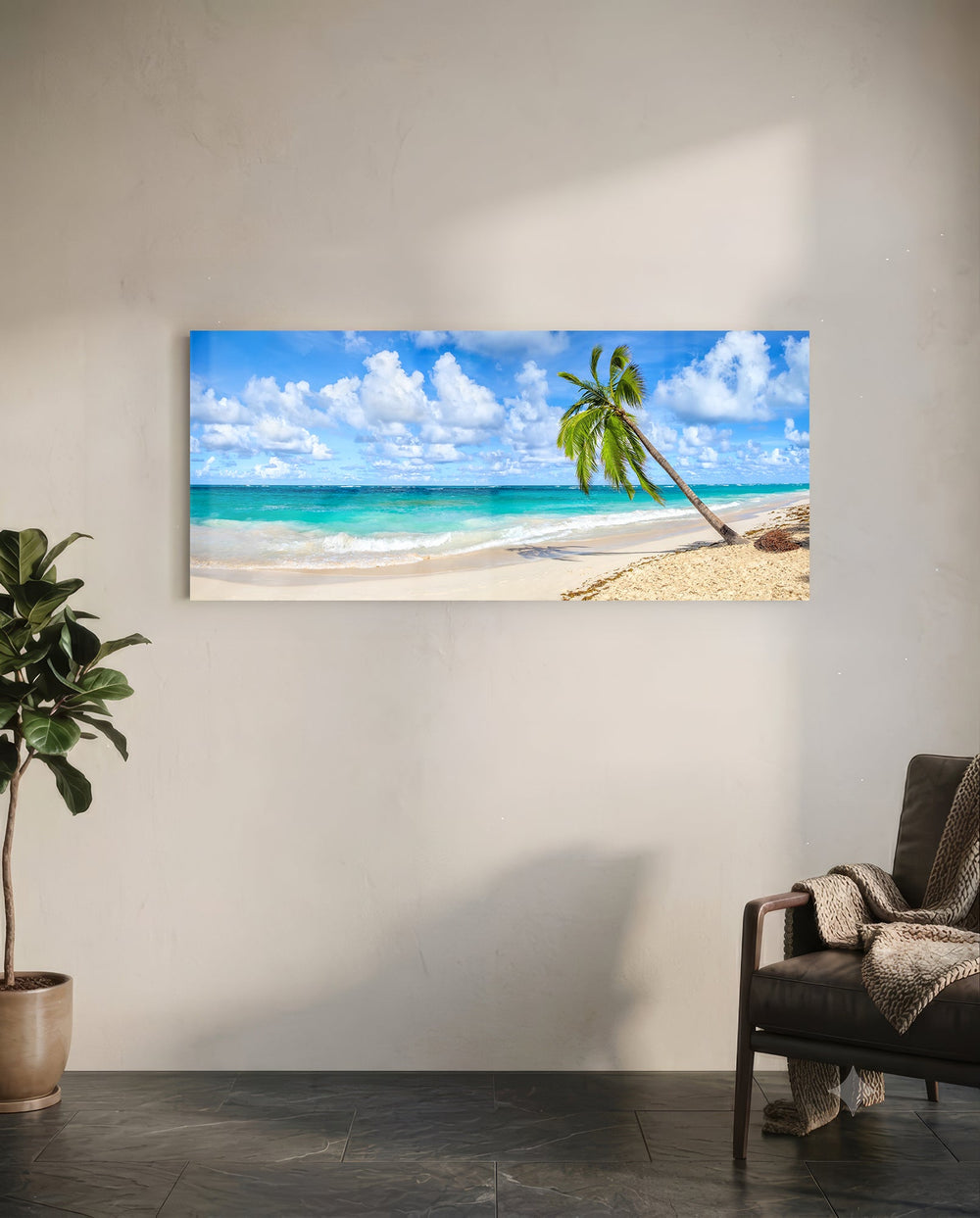 Palm Tree Glass Wall Art (36"x14") lifestyle preview C