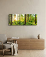 Starburst Sun Mossy Pine Forest Glass Wall Art lifestyle preview A