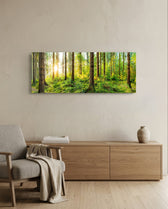Starburst Sun Mossy Pine Forest Glass Wall Art lifestyle preview A