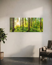 Starburst Sun Mossy Pine Forest Glass Wall Art lifestyle preview C