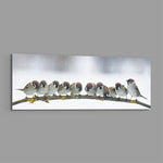 Snowy Sparrow Flock Lichen Branch Glass Wall Art lifestyle preview E