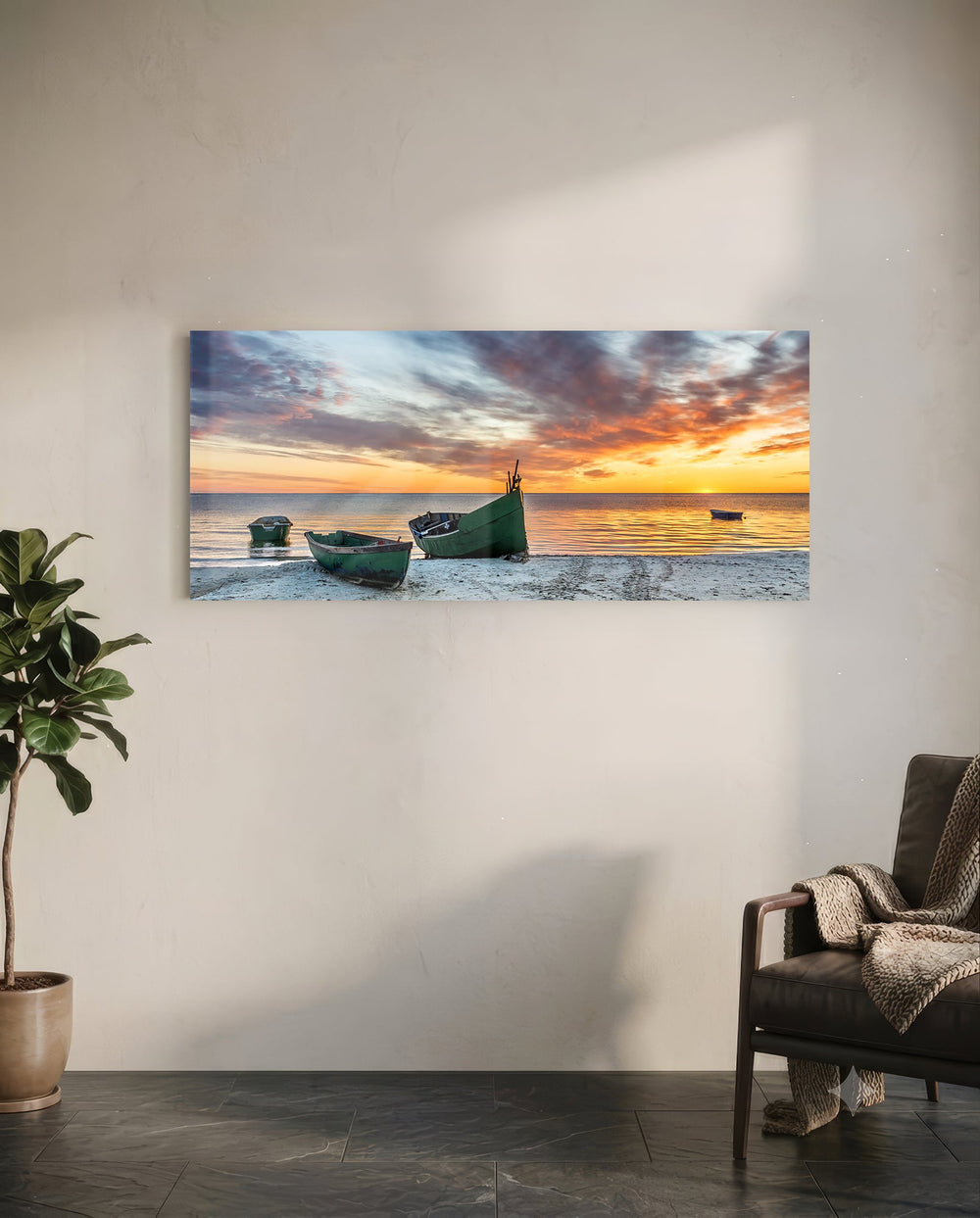 Sunset By The Sea Glass Wall Art (36"x14") lifestyle preview C