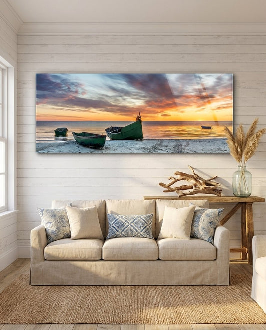 Sunset By The Sea Glass Wall Art (36"x14")