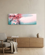 Coral And Teal Ink Burst Abstract Glass Wall Art lifestyle preview A