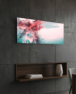 Coral And Teal Ink Burst Abstract Glass Wall Art lifestyle preview B