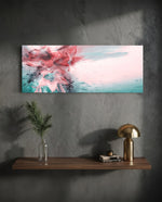 Coral And Teal Ink Burst Abstract Glass Wall Art lifestyle preview D