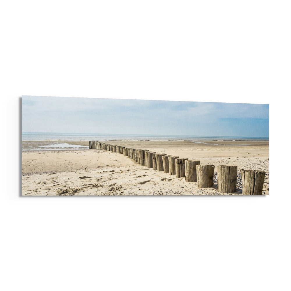 Weathered Wood Posts Pale Shore Glass Wall Art lifestyle preview F