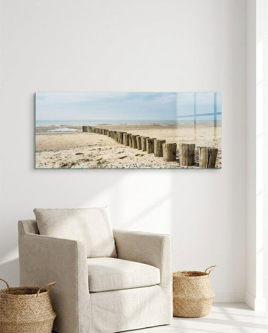 Weathered Wood Posts Pale Shore Glass Wall Art