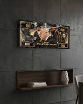 Golden Gangster Hundred Dollar Bill Glass Wall Art (36"x14")
