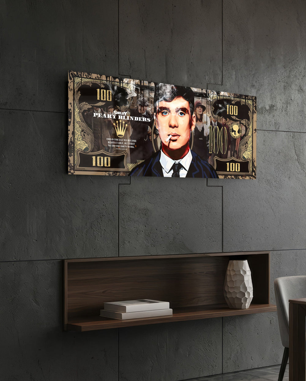 Sharp Suited Gangster Money Glass Wall Art (36"x14")