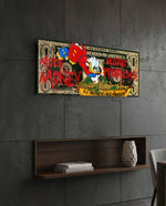 Red Graffiti Gold Coin Dollar Glass Wall Art (36"x14")