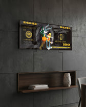 Gold Cartoon Rabbits Hundred Dollar Glass Wall Art (36"x14")