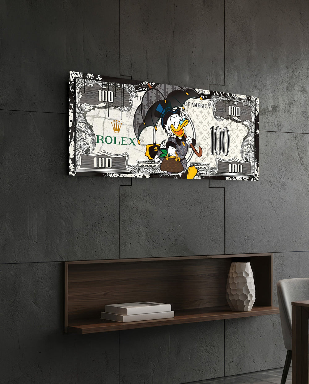 White Umbrella Tycoon Dollar Glass Wall Art (36"x14")