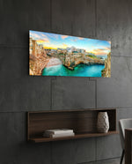 Turquoise Cove Coastal Town Glass Wall Art (36"x14")