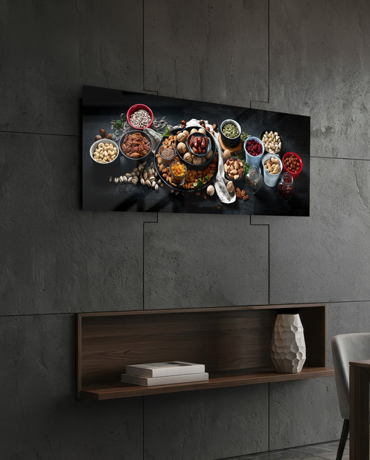 Assorted Nuts Dark Feast Glass Wall Art (36"x14")