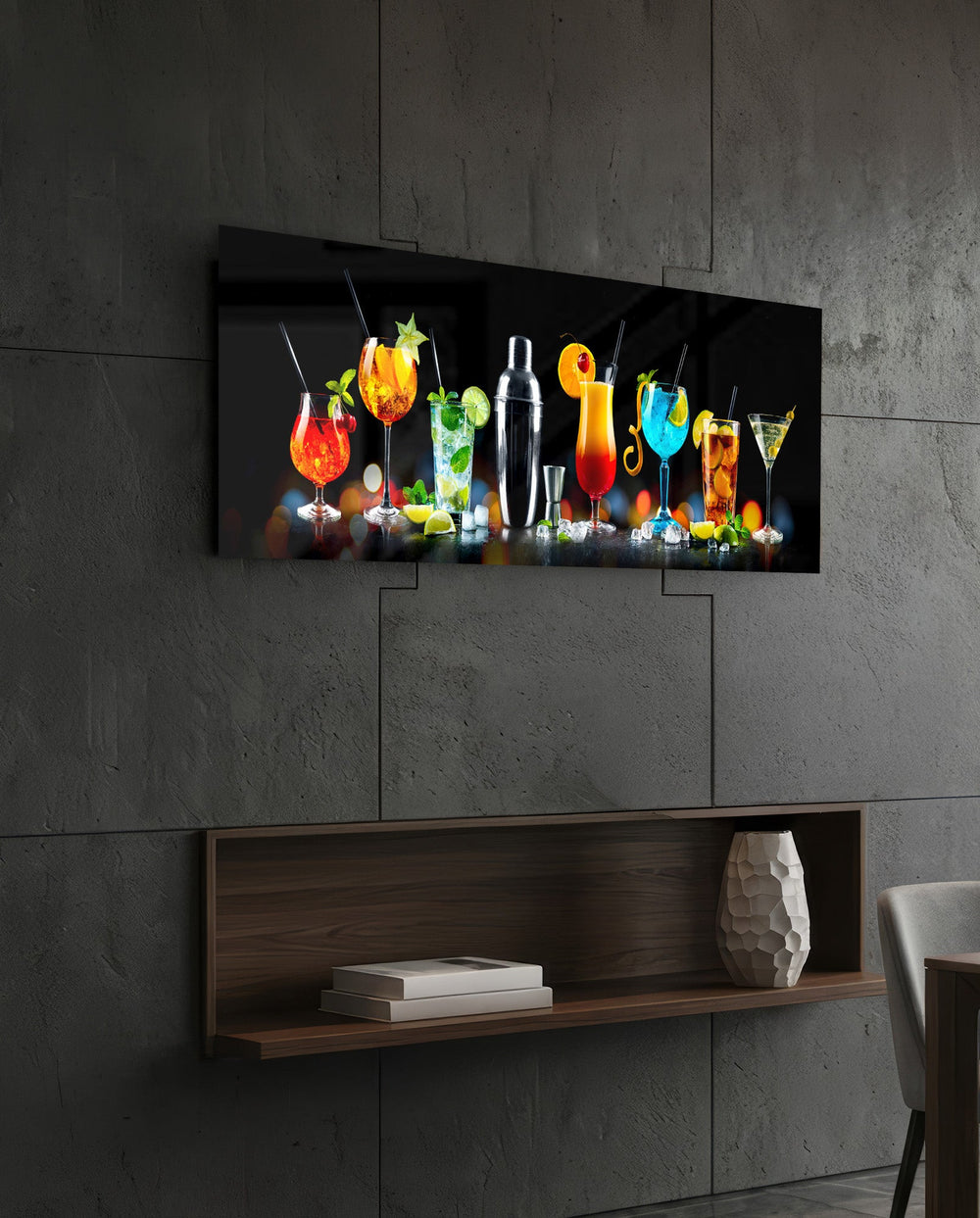 Colorful Cocktails Bar Glass Wall Art (36"x14")