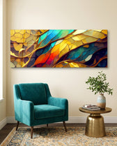Gold and Teal Mosaic Glass Wall Art (36"x14")