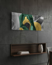 Emerald Green and Gold Abstract Glass Wall Art (36"x14")