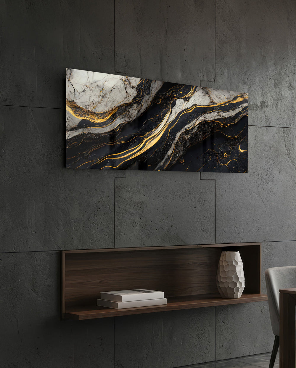 Black and Gold Marble Glass Wall Art (36"x14")