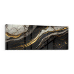 Dramatic black and white marble threaded with molten gold veins. panoramic glass wall art F