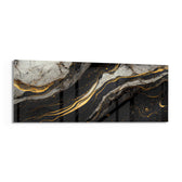 Dramatic black and white marble threaded with molten gold veins. panoramic glass wall art F