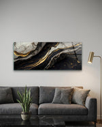 Black and Gold Marble Glass Wall Art (36"x14")