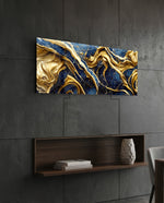 Navy Blue and Gold Marble Glass Wall Art (36"x14")
