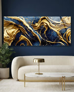 Navy Blue and Gold Marble Glass Wall Art (36"x14")