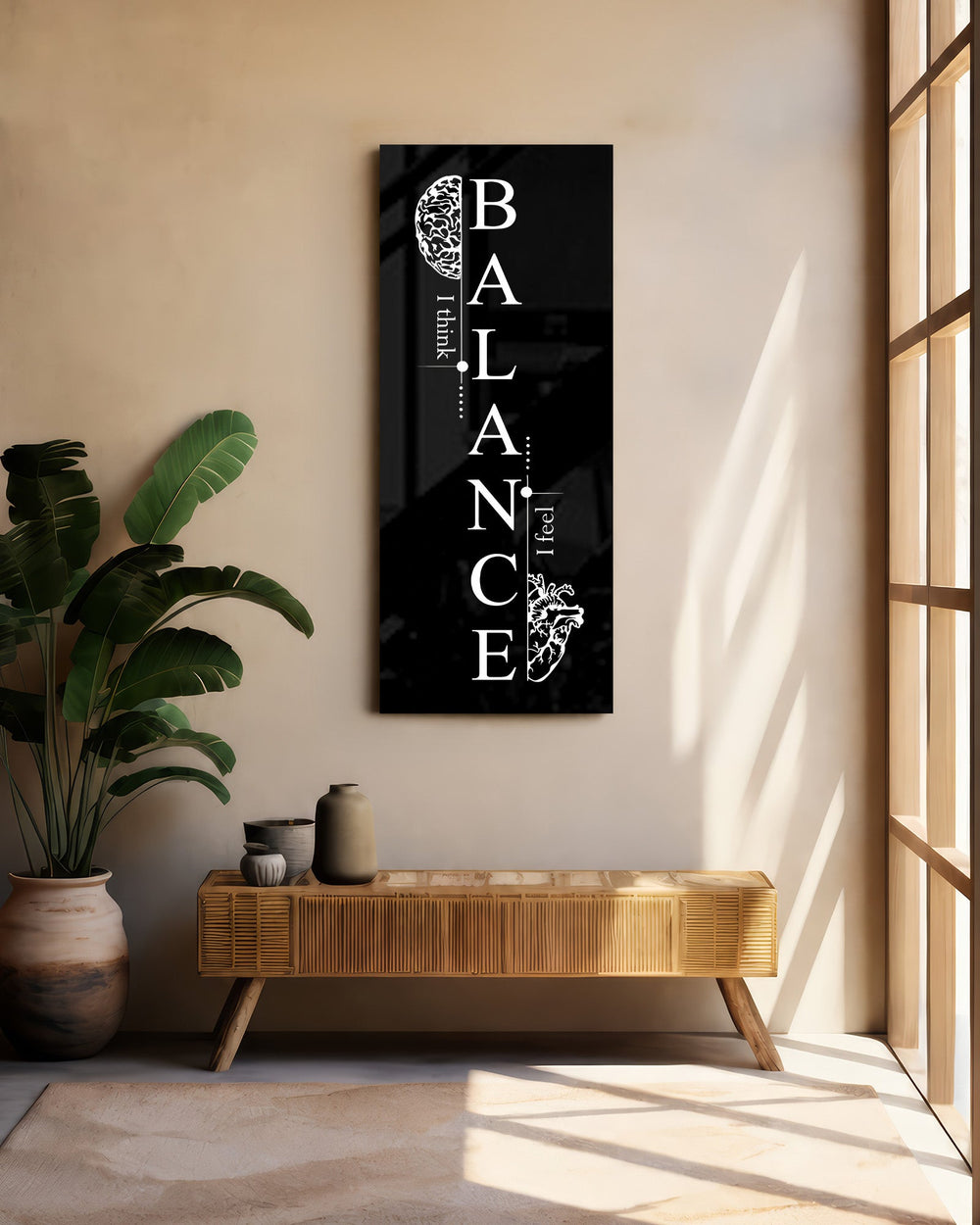 Balance Mind and Heart Typography Glass Wall Art (36"x14")