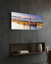 Old Town Waterfront at Dusk Glass Wall Art (36"x14")