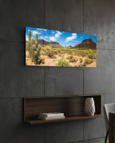 Saguaro Cactus Desert Landscape Glass Wall Art (36"x14")