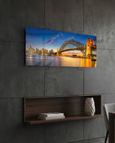Harbour Bridge City at Dusk Glass Wall Art (36"x14")
