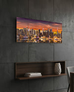 Manhattan Skyline at Sunset Glass Wall Art (36"x14")