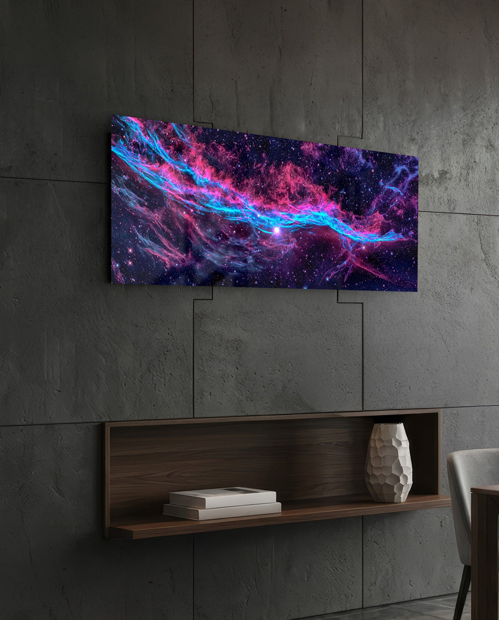 Pink and Blue Nebula Galaxy Glass Wall Art (36"x14")