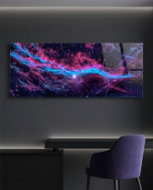 Pink and Blue Nebula Galaxy Glass Wall Art (36"x14")