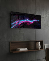 Pink and Teal Nebula Cosmic Glass Wall Art (36"x14")