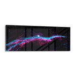 A vivid deep-space nebula with pink and turquoise gas filaments stretching across a starry black sky. panoramic glass wall art F