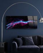 Pink and Teal Nebula Cosmic Glass Wall Art (36"x14")