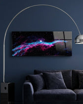Pink and Teal Nebula Cosmic Glass Wall Art (36"x14")