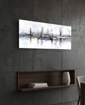 Gray and Orange Abstract Grunge Glass Wall Art (36"x14")