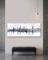 Gray and Orange Abstract Grunge Glass Wall Art (36"x14")