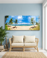 Tropical Palm Beach Panorama Glass Wall Art (36"x14")