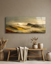 Misty Golden Valley Sunrise Glass Wall Art (36"x14")