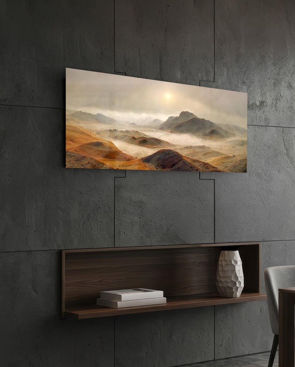 Foggy Mountain Sunrise Panorama Glass Wall Art (36"x14")