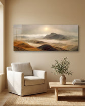 Foggy Mountain Sunrise Panorama Glass Wall Art (36"x14")